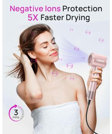 ANIEKIN Hair Blow Dryer - 110 000 RPM Fast Drying Ionic Dryer with Thermo Control & Quiet Operation | Magnetic Diffuser for Home & Travel - Pink - Buy Online on GoSupps.com