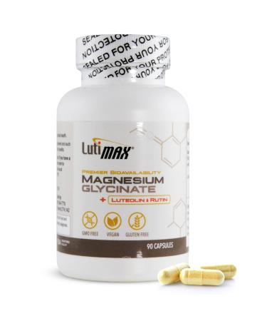 Lutimax Magnesium Glycinate 500mg w/Premium Luteolin & Rutin Blend - 100mg Elemental Magnesium for Stress Calm Relaxation & Sleep Support - Vegan Non-GMO Gluten Free & Made in USA - 90 Capsules - Buy Online on GoSupps.com