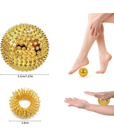 2 Magnetic Hedgehog Massage Balls & 3 Acupressure Rings - Stress Relief Yoga Massage Tools (Gold) - International Shipping Available - Buy Online on GoSupps.com