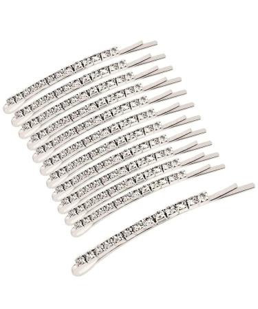 12 Pieces Rhinestone Bobby Pins Silver Metal Hair Clips Crystal Hair Pin Decorations for Lady Women Girls