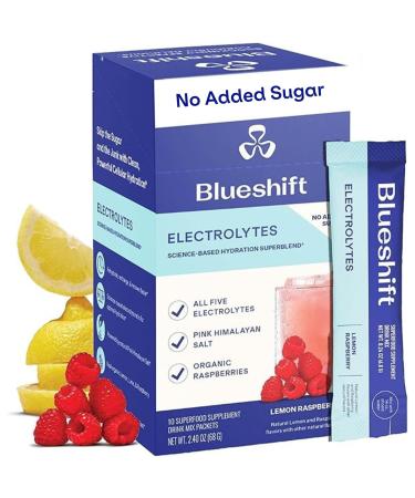 Blueshift Electrolytes - Natural Electrolytes Powder Packets Organic Hydration Packets Electrolyte Drink Mix Sticks with No Sugar Single Serve Pack - Lemon Raspberry Flavor Powder Sticks (10 Pack) Stick Packs 0.24 Ounce