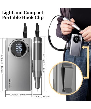 AISEELY Electric Nail Drill: 35000RPM Professional Manicure Set with 6 Sanding Bits - Portable & Rechargeable Grey - Buy Online on GoSupps.com