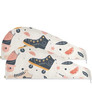 Skates Grapefruit Slices Hair Towels 2 Pack | Super Absorbent Quick Dry Hair Turbans for Women & Girls - Buy Online on GoSupps.com