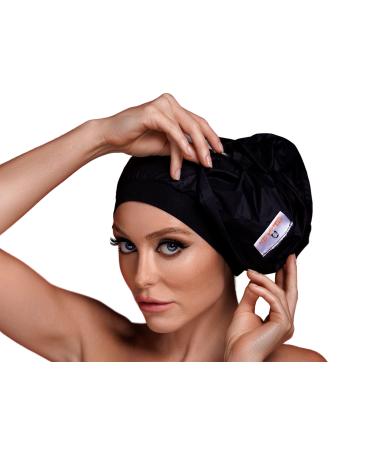 Tube-A-Do Waterproof Shower Cap - Elastic Reusable Bathing Hair Cap - Durable Environmental Protection Hair Bath - large Shower Caps Special Designed for Women - Comfortable to Wear for Hours -Black