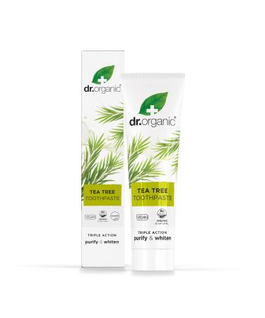 Dr.Organic tea tree toothpaste cleaning natural natural vegan animal test-free paraben and SLS-free recycled & recyclable biological 100ml 100 ml (1 Pack)