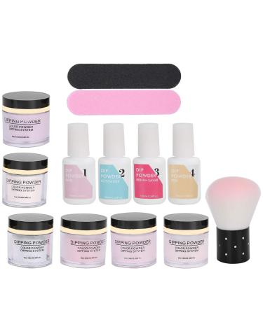 Nail Dipping Powder Set Quick Drying Portable Nail Art Powder Top Base Coat Gel Dust Brush Manicure Tool Set for French Nail Art(K1214)