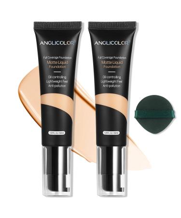 Matte Oil Control Concealer Foundation 2PCS Flawless Soft Long Lasting Foundation Makeup Waterproof Full Coverage Face Makeup Strong Concealer Foundation for Oily Acne Skin (2PC 104 60ml) 0.11 Ounce (Pack of 1) 2PC 104