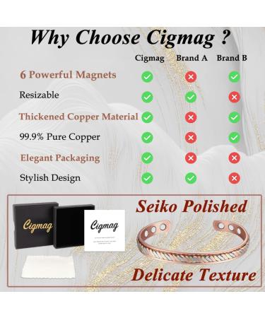 Cigmag Lymphatic Drainage Copper Bracelet for Women - Adjustable Magnetic Brazaletes Cuff Bangle in Braided Tricolour - Ultra Strength Magnet - Gift Box Included - Buy Online on GoSupps.com