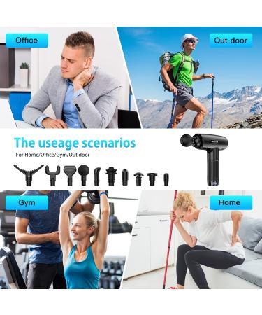 Deep Tissue Massage Gun for Athletes - 30 Speeds, 10 Heads, Portable Electric Massager for Neck & Back - Black - Buy Online on GoSupps.com