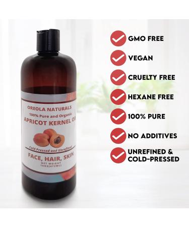 Apricot Kernel Oil 100% Pure and Natural Cold Pressed and Unrefined 16oz/473ml Ideal for Face Skin and Hair by Oreola Naturals. - Buy Online on GoSupps.com