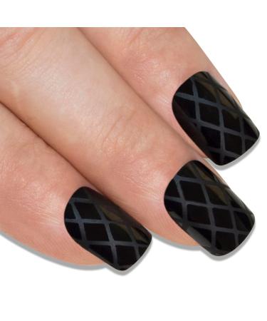 False Nails Bling Art Matte Black 24 Squoval Artificial Nails Medium Tips with Glue