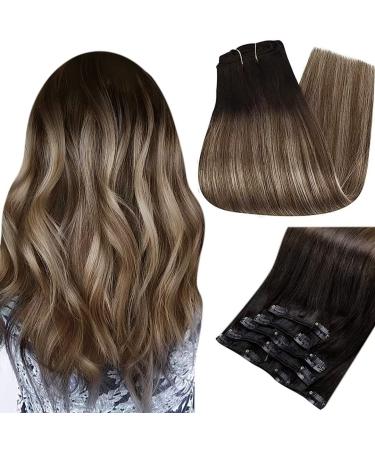 Easyouth Real Hair Extensions Clip in Human Hair Balayage Black to Brown and Blonde Clip in Hair Extensions Ombre Black Clip in Extensions Remy 16 Inch 5Pcs 70g 16" 2-5Pcs Clip #1B/6/27