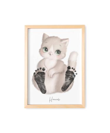 Baby footprint image personalized animal image poster with animals for baby room decoration children's room Memory of milestone (without color) (cat A4 | foot length up to 6 months) DIN A4 |Foot length up to 6 cm |Age up to 6 months of cat