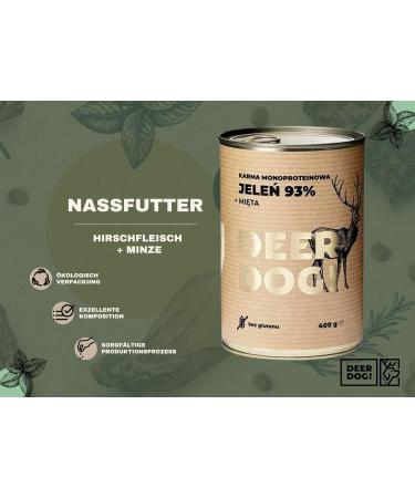 DEER DOG! (1 x 400 g) Meat content 93% Premium canned dog food with venison + mint | Grain-free wet food for dogs | Canned food for dogs - Buy Online on GoSupps.com
