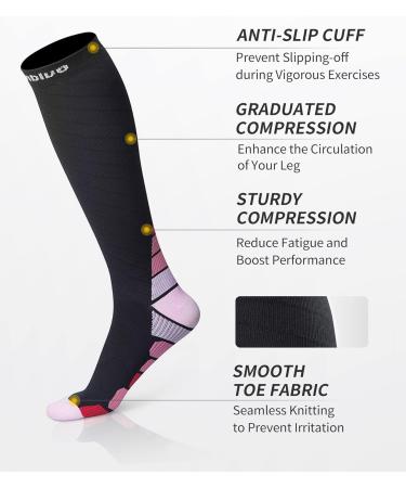Cambivo Compression Stockings for Men & Women - 2 Pairs | Support Socks for Running Sports Flights Travel & Cycling | L-XL Black & Pink - Buy Online on GoSupps.com