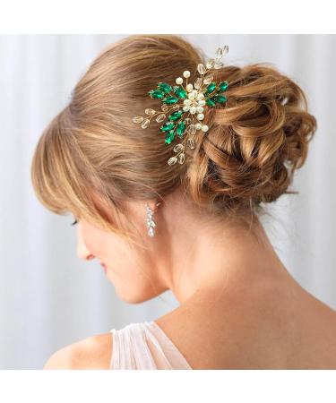 Crystal Pearl Rhinestone Flower Wedding Hair Pins - Pack of 2 (Green) - Buy Online on GoSupps.com