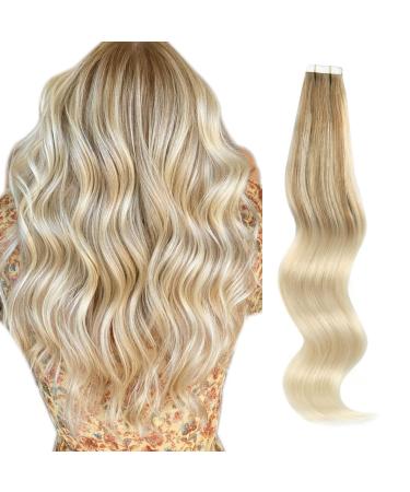 Depending on the amazing beauty hair tape in extensions balayage tape in hair extensions human hair invisible double-sided skin weft 50g 20 pieces platinum flond with ash brown B8-60 55 cm #b8-60