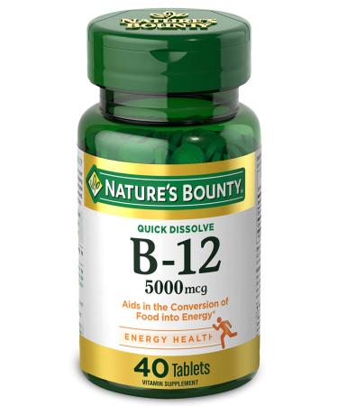 Vitamin B12 by Natures Bounty Quick Dissolve Vitamin Supplement Supports Energy Metabolism and Nervous System Health 5000mcg 40 Tablets 40 Count (Pack of 1)