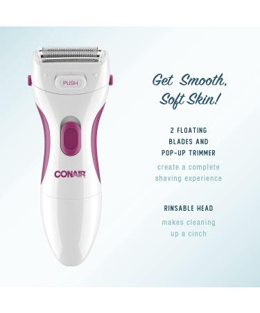 Conair Cordless Electric Dual Foil Shaver & Trimmer for Women - Body and Facial Hair Removal for Face, Ear/Nose, Eyebrows, Legs, and Bikini Lines - White/Pink - Buy Online on GoSupps.com