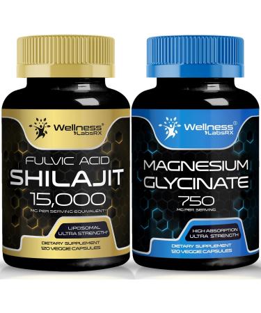 Magnesium Glycinate Capsules - 750mg - Magnesium Supplement High Absorption Supplement Shilajit Pure Himalayan Organic Capsules with Naturally Occuring Fulvic Acid