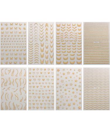 8 Leaves French Nail Ticker | Self-Adhesive Glitter Gold Nail Art Stickers - Butterfly & Star Designs - Perfect Nail Accessories for Stunning Nail Designs - Buy Online on GoSupps.com