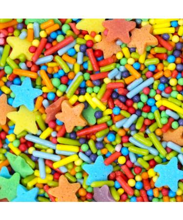 Rainbow Stars Bright Mixed Sprinkles - 35g of Multi-Coloured Cake Toppers Decorations 100s 1000s Mini Balls Nonpareils Strands Stars Rainbow Pride