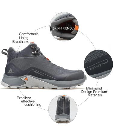 HUMTTO Men's Waterproof Hiking Boots - Lightweight & Breathable Ankle Boots for Trekking - Size 9.5 Grey - Buy Online on GoSupps.com