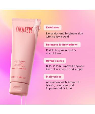 Coco & Eve Fruit Enzyme Cleanser. Water Based Gentle cleanser for Radiant Complexion. Refines Pores Exfoliates and Moistuizes Skin. BHA Prebiotic Papaya Enzyme & Vitamin E (4.06 fl oz) 4.06 Fl Oz (Pack of 1) - Buy Online on GoSupps.com
