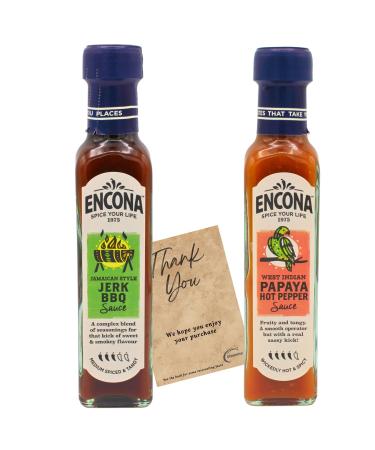 Chilli Sauce Bundle with Encona 142ml Jerk BBQ Sauce Papaya Hot Pepper Sauce and Glameno Interesting Food Facts Card