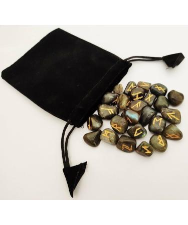 Sharvgun Labradorite Rune Stone Set 25 pi ces avec tableau en bois MDF runique grav lettrage symbolique pa en velours noir/rouge pochette incluse bo te-cadeau - Buy Online on GoSupps.com