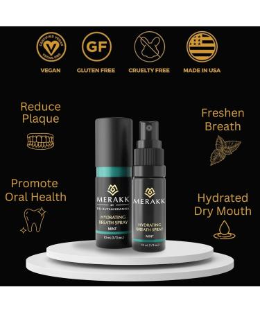 Merakk Dry Mouth Spray Hydrating Fresh Breath Spray (Mint) - Sugar-Free Breath Freshener | Bad Breath Spray W/Xylitol Stevioside Menthol - Dentist-Designed- 0.3 fl oz - Buy Online on GoSupps.com
