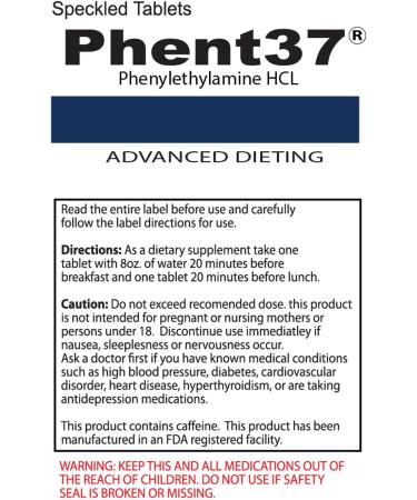 Phent37 (1 Bottle - 60 Tablets) phenylethylamine HCL - Advanced Dieting | Speckled Tablets - Dietary Supplement - Buy Online on GoSupps.com