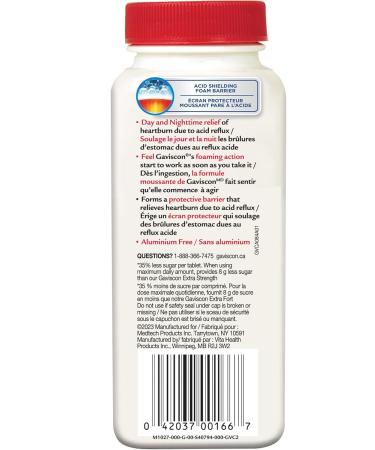 Gaviscon Extra Strength Flavour Burst Tablets - 120 Count - Chewable Foaming Antacid Tablets for Day and Night Heartburn Relief Acid Reflux and GERD Relief Fruit Blast - Free of Aluminum Lactose and Gluten 120 Count (Pack of 1) Gaviscon Extra Strength Fla - Buy Online on GoSupps.com