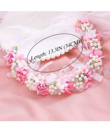 Iyou Princess Pearl Headdress | Pink Flower Headband & Crystal Bride Wedding Hair Accessories | Holy Communion Tiaras for Flower Girls - Buy Online on GoSupps.com