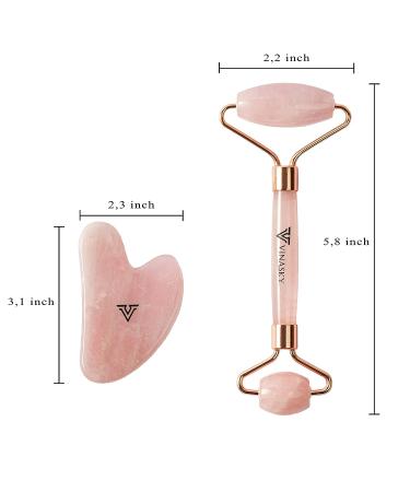 Vinasky Rose Quartz Roller and Guasha Set - Anti Aging Beauty Tools for Face, Eyes, Body - Muscle Relaxing and Wrinkle Reduction - Pink - Buy Online on GoSupps.com