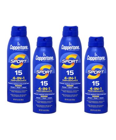 Coppertone Sport Continuous Spray Sunscreen SPF 15 - 5.5 oz Pack of 4