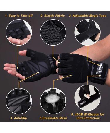 Trideer Padded Workout Gloves for Men - Wrist Support, Full Palm Protection, Extra Grip - Black L (7.9-8.6 in) - Buy Online on GoSupps.com