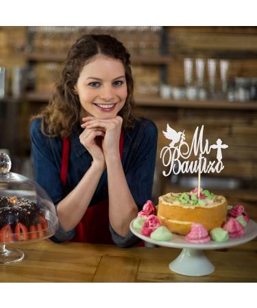 Arthsdite Spanish Mi Bautizo Cake Topper with Glitter Cross Religious God Bless Cake Toppers Picks Holy First Communion Baptism Theme Baby Shower 1st Birthday Party Decorations - Silver Glitter Silver Mi Bautizo Cake Topper - Buy Online on GoSupps.com