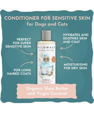 WildWash Sensitive Skin Conditioner for Dogs and Cats - 250ml - Shea Butter, Coconut, Hydrating, Soothing, Detangling - Natural, Sulphate & Paraben-Free - Buy Online on GoSupps.com