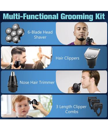 6-in-1 Electric Head Shaver for Bald Men - Wet/Dry Waterproof Razor for Skull Shaving - Cordless Rechargeable Grooming Kit - Buy Online on GoSupps.com