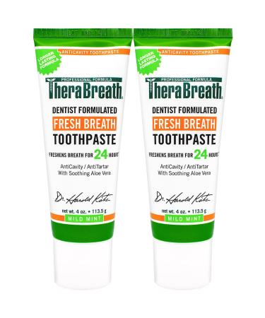 TheraBreath Fresh Breath Dentist Formulated 24-Hour Toothpaste Mild Mint 4 Ounce (Pack of 2)