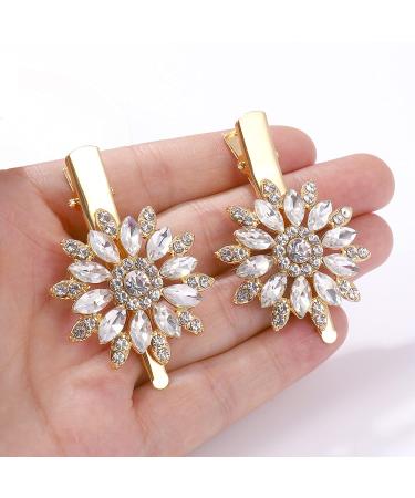 Large Sparkle Rhinestone Flower Hair Clip - Non-Slip Gold Hairpin for Women and Girls - Buy Online on GoSupps.com