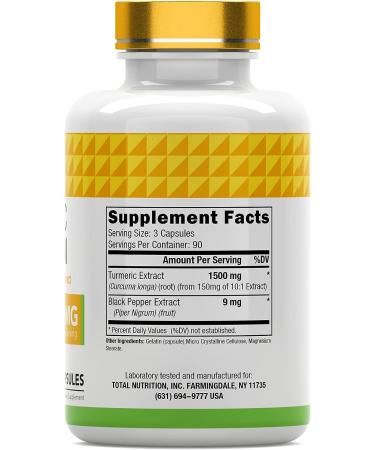 Turmeric Curcumin Capsules with Black Pepper 1500mg - 270 Capsules | 3 Month Supply | Non-GMO, Made in USA - Buy Online on GoSupps.com