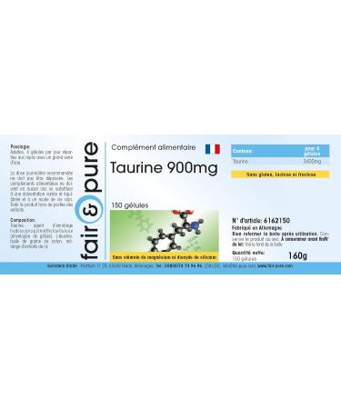 Fair & Pure Taurine 900mg Vegan Capsules - 150 Count | No Magnesium Stearate or Silicon Dioxide - Buy Online on GoSupps.com