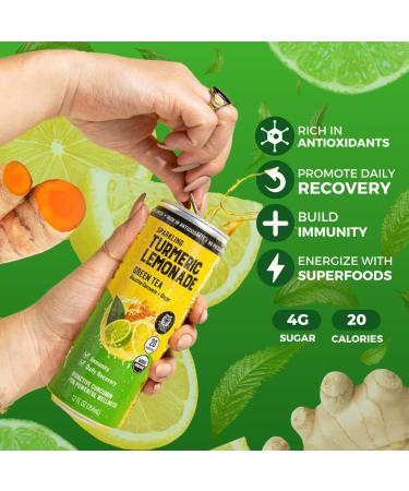 Golden Tiger Organic Sparkling Turmeric Lemonade with Green Tea - 12 Cans | Bio Active Curcumin + Ginger | Plant Based Immunity & Recovery Support - Buy Online on GoSupps.com