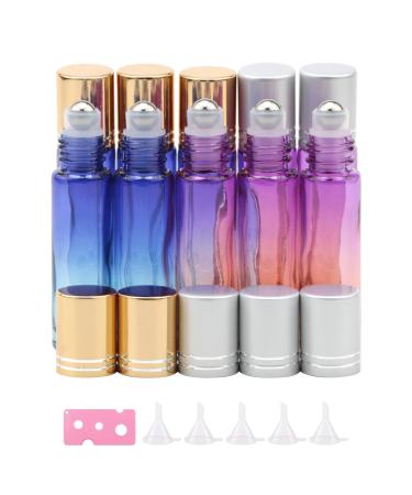 Kesell 10pcs 10ml Essential Oil Roller Bottles Small Roll on Bottle with Aluminum Cap Empty Glass Perfume Bottles Stainless Steel Roller Balls Vials for Aromatherapy Perfume Oils Blue+Purple-Orange
