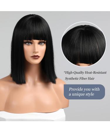 Haircube Short Bob Wig with Bangs for Women - Heat-Resistant Synthetic Fiber - Perfect for Parties Cosplay & Daily Wear (Black) #2091 - Buy Online on GoSupps.com