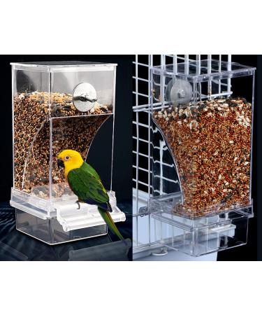 Kenond Automatic Bird Feeder, No-Mess Bird Cage Finch Foraging Feeders, Acrylic Parrot Integrated Seed Feeder, Transparent Food Container Cage Accessories for Small Birds Parakeet Canary Lovebirds 2 Pack Clear Feeder