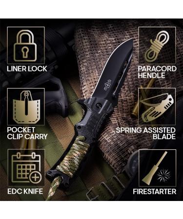 Grand Way 6772 Tactical Folding Pocket Knife with Fire Starter Paracord Handle - EDC Survival Hiking Camping Tool - Buy Online on GoSupps.com