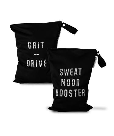 2pcs Sports Wet Dry Bags, Waterproof, Odor lock, Reusable, Machine Washable for Daycare of Wet Items - Travel Gym Yoga Sports Bag for Swimsuits or Wet Clothes (Sweat Mood Booster)